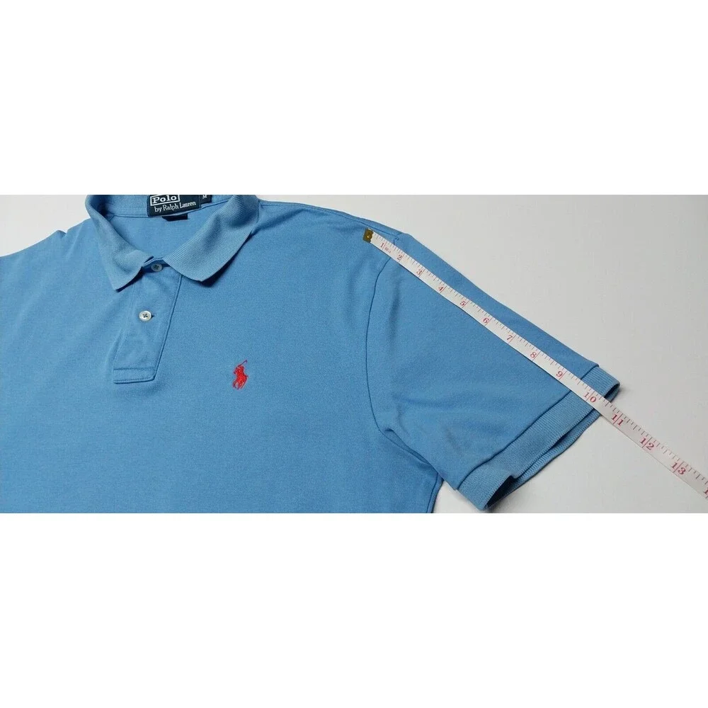 Vtg Polo Ralph Lauren Mens Medium Golf Shirt Blue Red Pony GUC Read Description